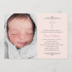 Splendid Cross Photo Baptism Uitnodiging - Roze