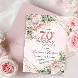Splendid Rose Gold Watercolor Floral 70th Birthday Kaart