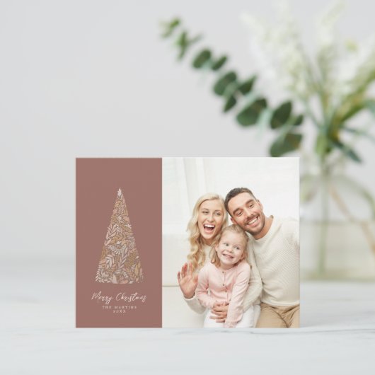 Splendid Spruce Tree Beige kerstmis/feestdag foto Briefkaart (Staand voorkant)