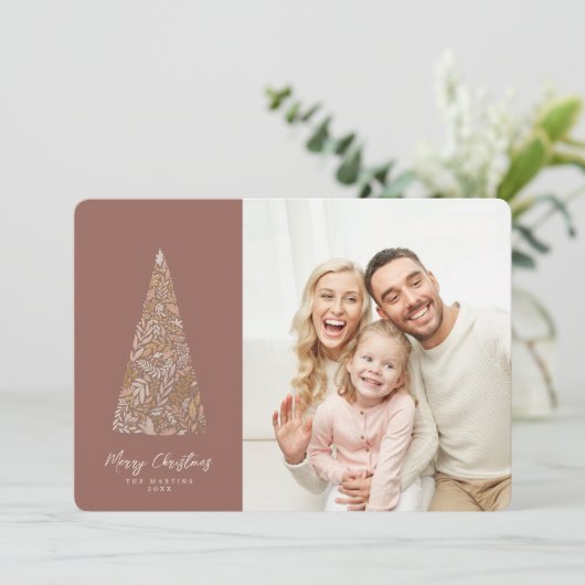 Splendid Spruce Tree Beige kerstmis/feestdag foto Kaart (Staand voorkant)