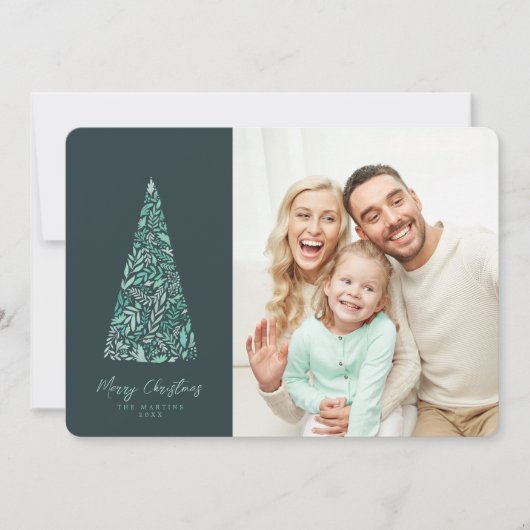 Splendid Spruce Tree Green Kerstmis/Holiday foto Kaart (Voorkant)