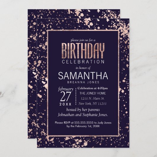 Spletters van de goudmakreel roos Gold Navy Blue P Kaart (Voorkant / Achterkant)