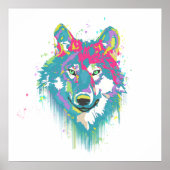 Spletters van de Helderroze Blauwe Neon Waterverve Poster (Voorkant)