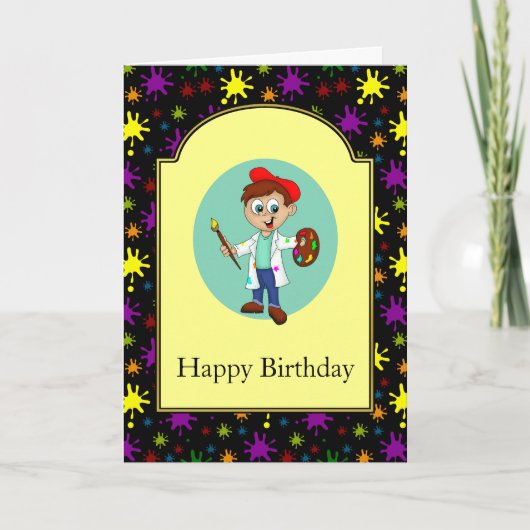 Spletters verven en een jongen kunstenaar kaart (Voorkant)