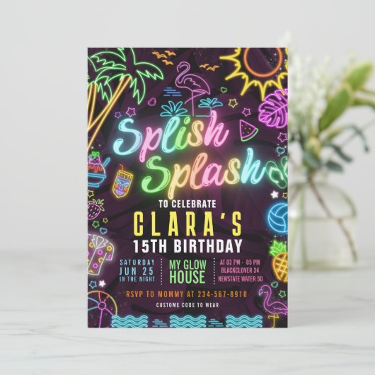 Splish Splash 15e verjaardagsfeest Editable Uitnod Kaart (Staand voorkant)