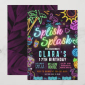 Splish Splash 17e Verjaardagsfeest Bewerkbare Uitn Kaart (Voorkant / Achterkant)