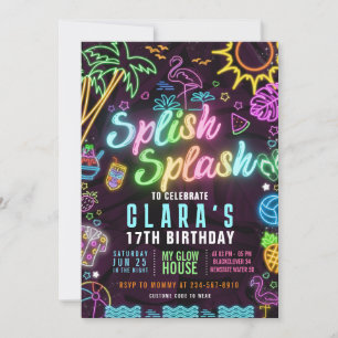 Splish Splash 17e verjaardagsfeest bewerkbare uitn Kaart