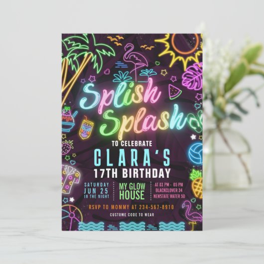 Splish Splash 17e Verjaardagsfeestje Bewerkbare Ui Kaart (Staand voorkant)