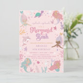 Splish Splash 8e verjaardag Zeemeermin Uitnodiging (Staand voorkant)