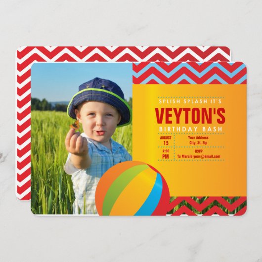 Splish Splash A Birthday Bash Uitnodiging (Voorkant / Achterkant)