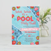 Splish splash aardbeien zwembad party uitnodiging. kaart (Staand voorkant)