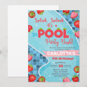 Splish splash aardbeien zwembad party uitnodiging. kaart (Voorkant / Achterkant)