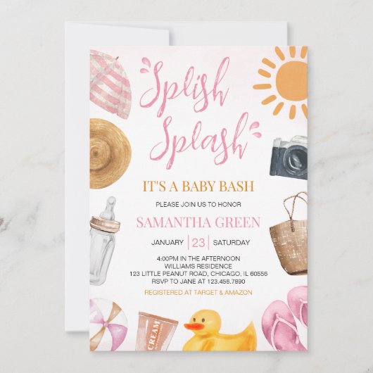 Splish Splash Baby Bash Girl Baby shower Kaart (Voorkant)