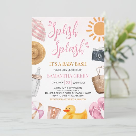 Splish Splash Baby Bash Girl Baby shower Kaart (Staand voorkant)