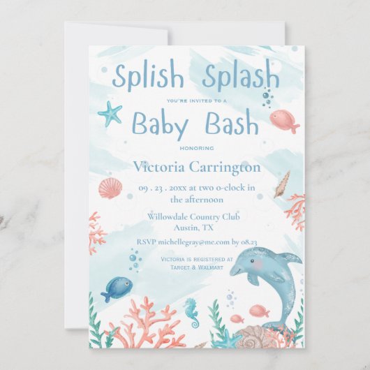 Splish Splash Baby Bash Ocean Fish Baby shower Kaart (Voorkant)