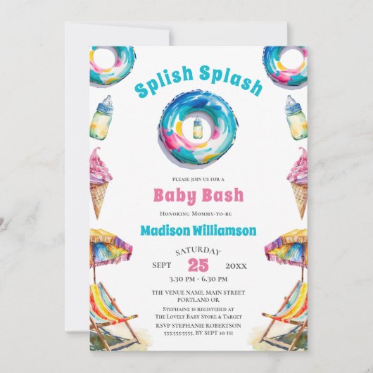 Splish Splash Baby Bash Summer Baby shower QR-code Kaart (Voorkant)