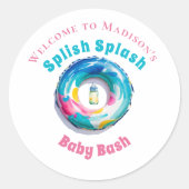 Splish Splash Baby Bash Summer Baby shower Welkom Ronde Sticker (Voorkant)