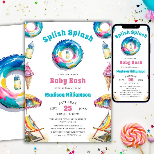 Splish Splash Baby Bash Zomer Baby shower Kaart