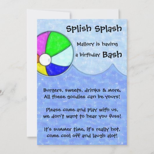 Splish Splash Bash Birthday Party Invite Kaart (Voorkant)