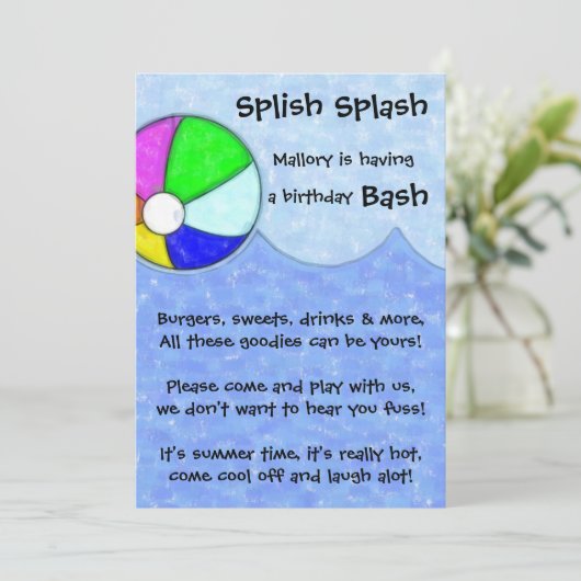 Splish Splash Bash Birthday Party Invite Kaart (Staand voorkant)