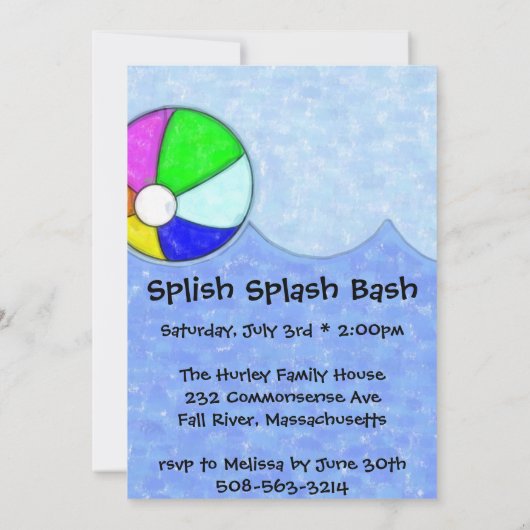 Splish Splash Bash Birthday Party Invite Kaart (Achterkant)