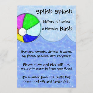 Splish Splash Bash Birthday Party Invite Kaart