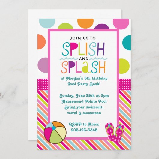 Splish Splash Bash (roze) Kaart (Voorkant / Achterkant)