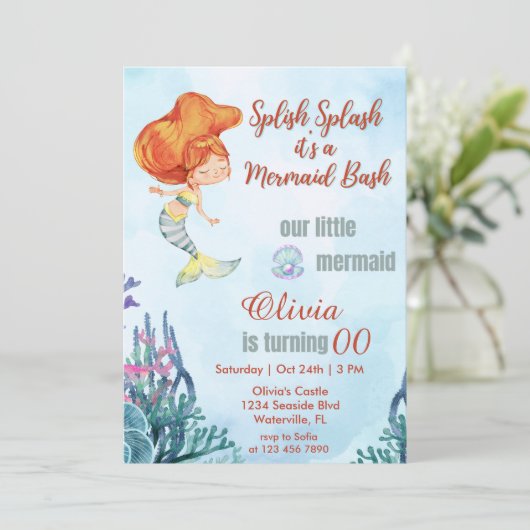 Splish Splash Bash Zeemeermin Thema Alle Leeftijd  Kaart (Staand voorkant)