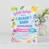 Splish Splash Beach Birthday Party Invitation Kaart (Staand voorkant)