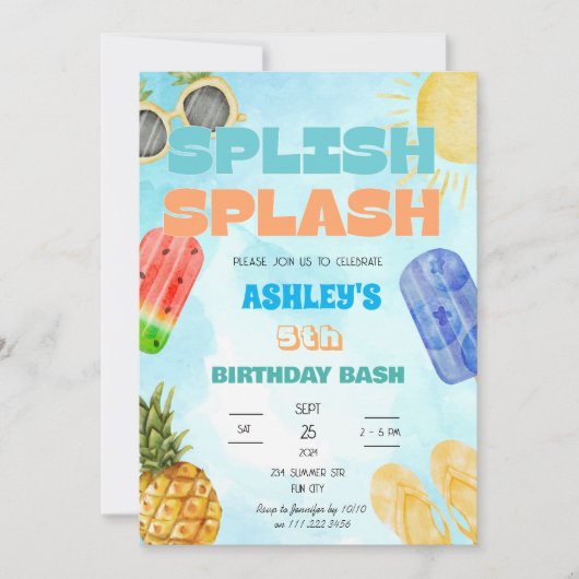 Splish Splash Birthday Bash Boy Pool Party Kaart (Voorkant)