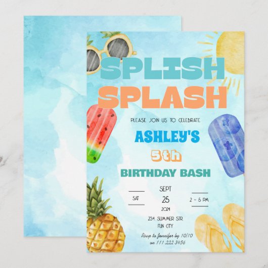 Splish Splash Birthday Bash Boy Pool Party Kaart (Voorkant / Achterkant)