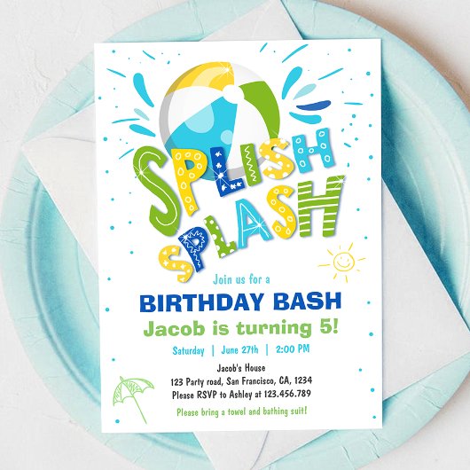 Splish Splash Birthday Bash Boy Pool Party Kaart