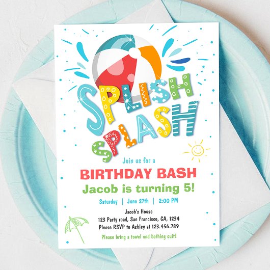 Splish Splash Birthday Bash Boy Pool Party Kaart
