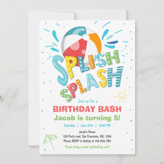Splish Splash Birthday Bash Boy Pool Party Kaart (Voorkant)