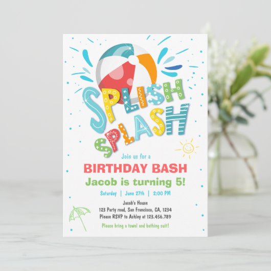 Splish Splash Birthday Bash Boy Pool Party Kaart (Staand voorkant)
