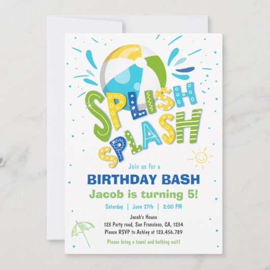 Splish Splash Birthday Bash Boy Pool Party Kaart (Voorkant)