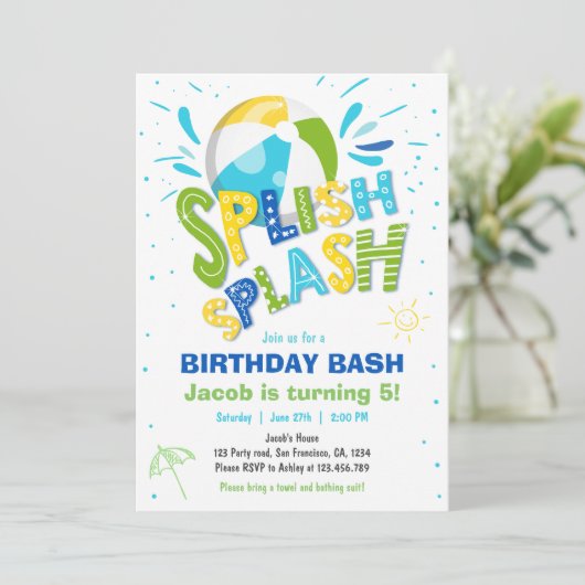 Splish Splash Birthday Bash Boy Pool Party Kaart (Staand voorkant)