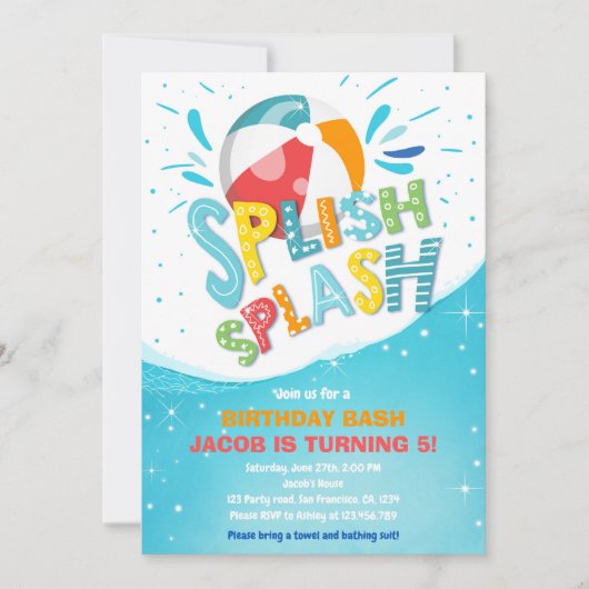 Splish Splash Birthday Bash Boy Pool Party Kaart (Voorkant)
