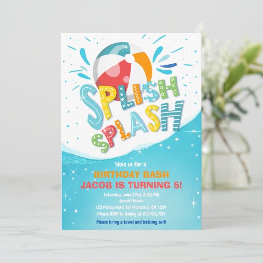 Splish Splash Birthday Bash Boy Pool Party Kaart (Staand voorkant)