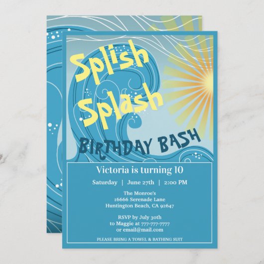 Splish Splash Birthday Bash Kaart (Voorkant / Achterkant)