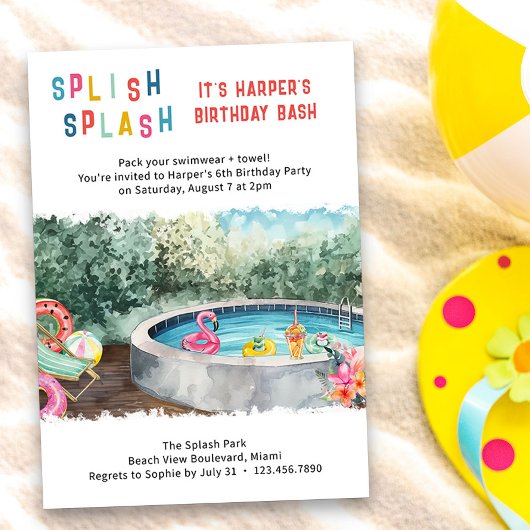 Splish Splash Birthday Bash Kinder waterpartij Kaart