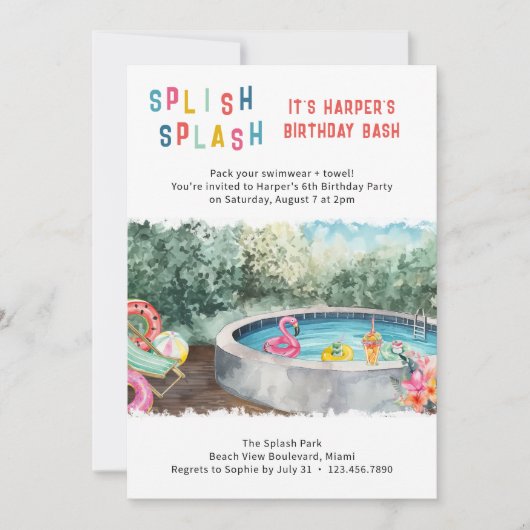 Splish Splash Birthday Bash Kinder waterpartij Kaart (Voorkant)