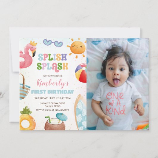 Splish Splash Birthday Bash Meisje Zwembad Party F Kaart (Voorkant)