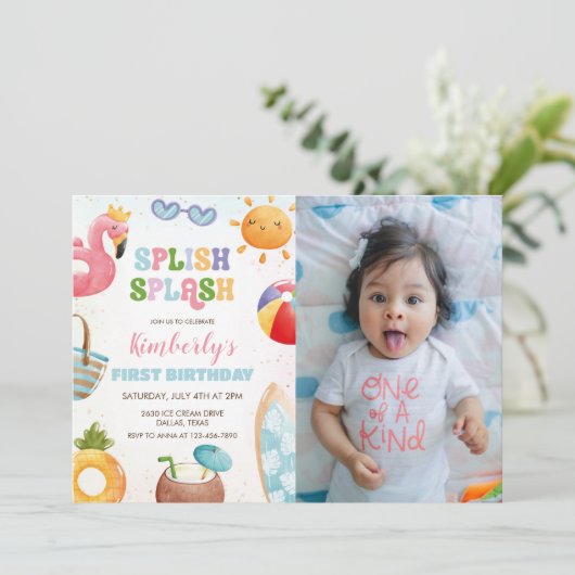 Splish Splash Birthday Bash Meisje Zwembad Party F Kaart (Staand voorkant)