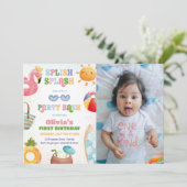 Splish Splash Birthday Bash Meisje Zwembad Party F Kaart (Staand voorkant)