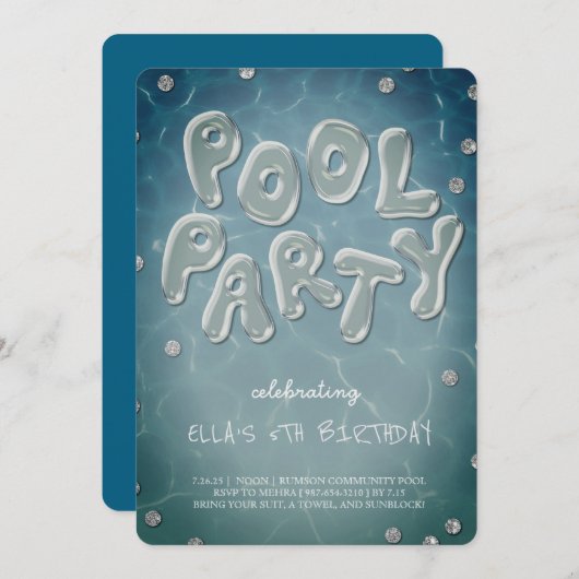 Splish Splash Birthday Bash Pool Party Invitation Kaart (Voorkant / Achterkant)
