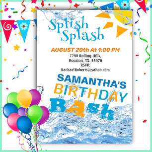 Splish Splash Birthday Bash Pool Party Invitation Kaart