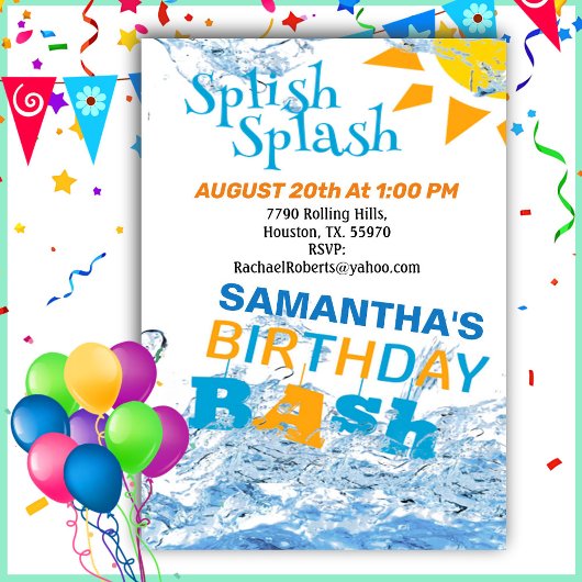 Splish Splash Birthday Bash Pool Party Invitation Kaart