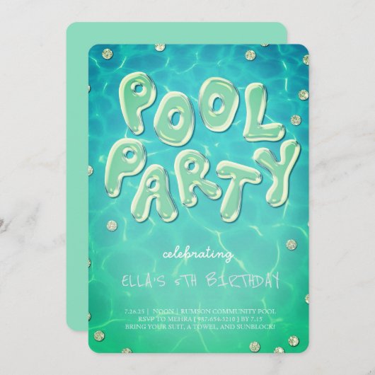 Splish Splash Birthday Bash Pool Party Invitation Kaart (Voorkant / Achterkant)