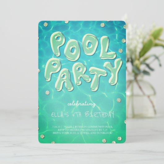 Splish Splash Birthday Bash Pool Party Invitation Kaart (Staand voorkant)